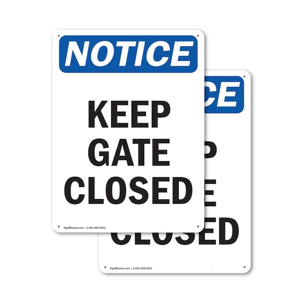 Signmission Keep Gate Closed, 12 in W x Rectangle, Plastic OS-2PACK-NS-P-1218-V-13810 - main